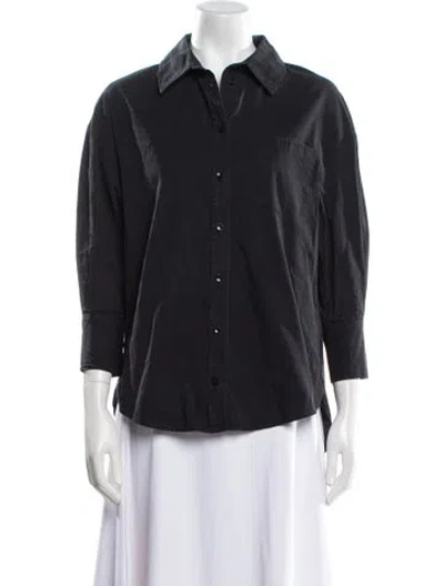 Pre-owned Anine Bing Three-quarter Sleeve Button-up Top In Black
