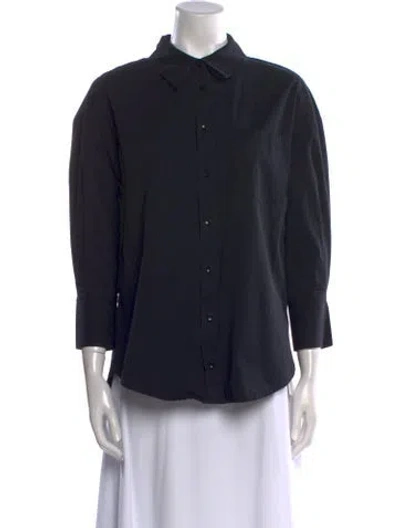 Pre-owned Anine Bing Three-quarter Sleeve Button-up Top In Black