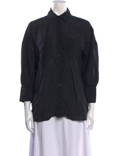 Pre-owned Anine Bing Three-quarter Sleeve Button-up Top In Black