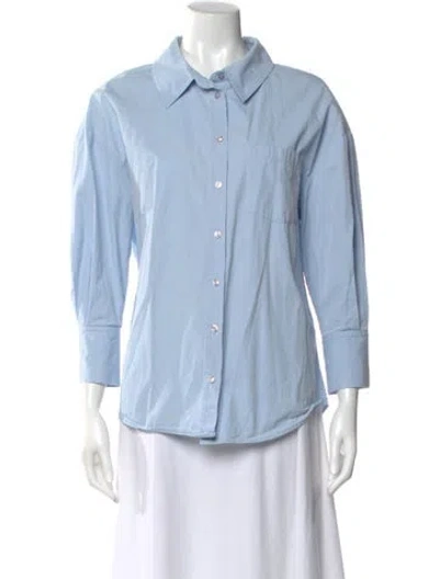 Pre-owned Anine Bing Three-quarter Sleeve Button-up Top In Blue