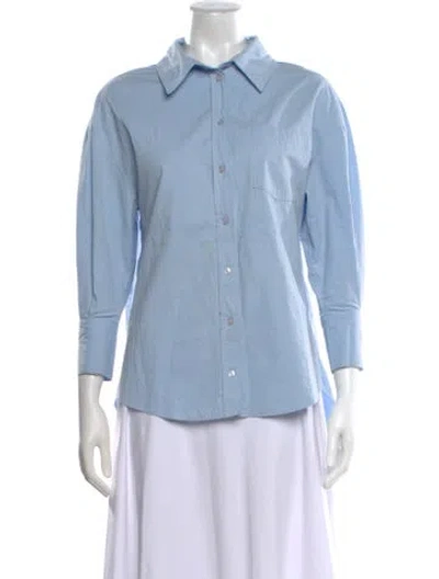 Pre-owned Anine Bing Three-quarter Sleeve Button-up Top In Blue