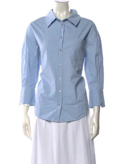 Pre-owned Anine Bing Three-quarter Sleeve Button-up Top In Blue