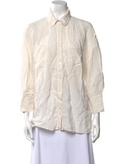 Pre-owned Anine Bing Three-quarter Sleeve Button-up Top In White