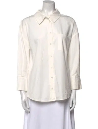 Pre-owned Anine Bing Three-quarter Sleeve Button-up Top In White