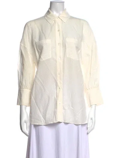 Pre-owned Anine Bing Three-quarter Sleeve Button-up Top In White