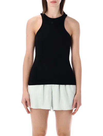Anine Bing Black Ribbed Tank Top With Logo Embroidery In Multi