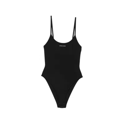 Anine Bing Barbara Logo-print Scoop-neck Bodysuit In Black