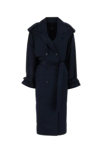Anine Bing Midnight Blue Satin Rickie Trench Coat In Black
