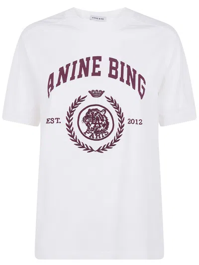 Anine Bing Graphic Short Sleeve Crew Neck Top In White
