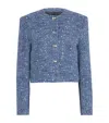 Anine Bing Cropped Tweed Jacket With Four Button Cuffs In Blue