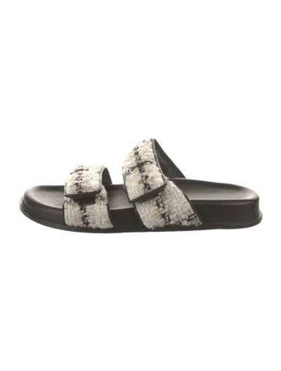 Pre-owned Anine Bing Tweed Animal Print Slides In Neutral
