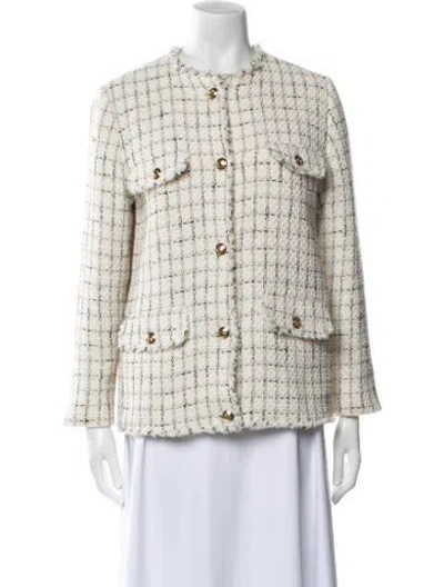 Pre-owned Anine Bing Tweed Pattern Blazer In White