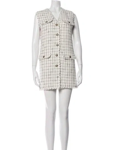 Pre-owned Anine Bing Tweed Pattern Mini Dress In White