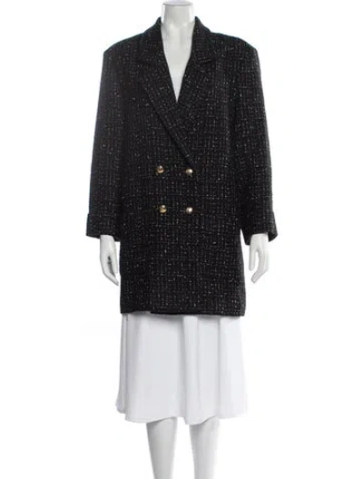 Pre-owned Anine Bing Tweed Pattern Peacoat In Black