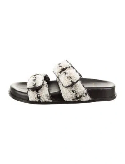 Pre-owned Anine Bing Tweed Pattern Slides In White