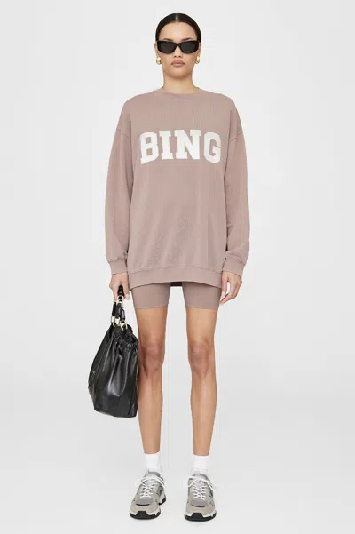 Anine Bing Tyler Sweatshirt Satin Bing In Washed Iron In Brown