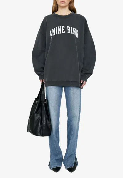 Anine Bing Tyler Washed Logo Sweatshirt In Washed Black
