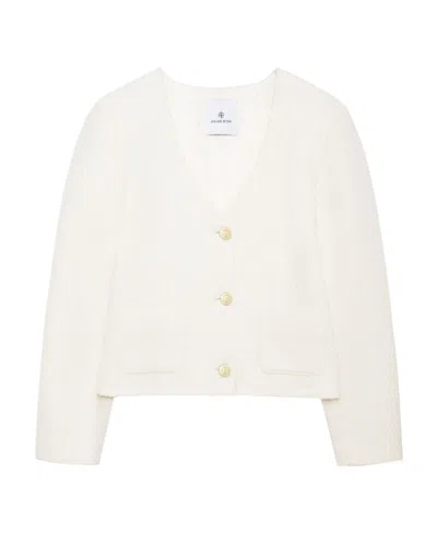 Anine Bing V-neck Button Sweater In White