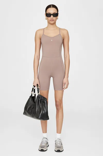 Anine Bing Val Short One Piece In Washed Iron In Brown