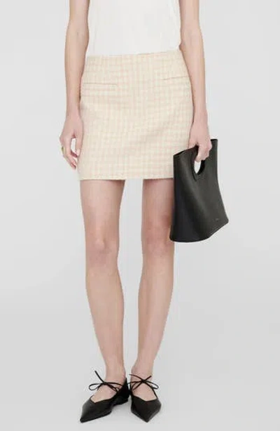 Anine Bing Vanessa Houndstooth Miniskirt In Cream And Peach Houndstooth