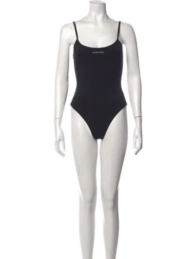 Pre-owned Anine Bing Velvet Scoop Neck Bodysuit In Black