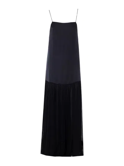 Anine Bing Clementine Pleated Silk-blend And Chiffon Maxi Dress In Black