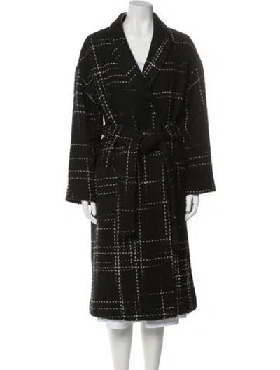 Pre-owned Anine Bing Virgin Wool Plaid Print Peacoat In Black
