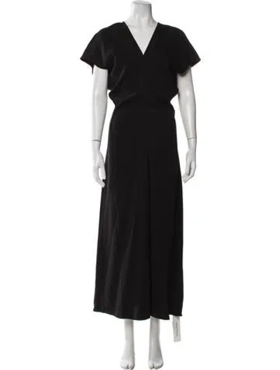 Pre-owned Anine Bing V-neck Long Dress In Black