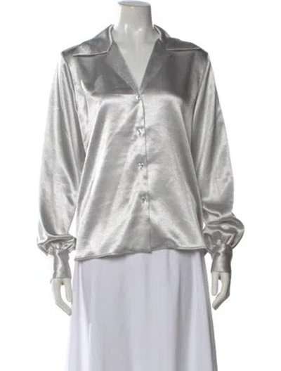 Pre-owned Anine Bing V-neck Long Sleeve Blouse In Silver