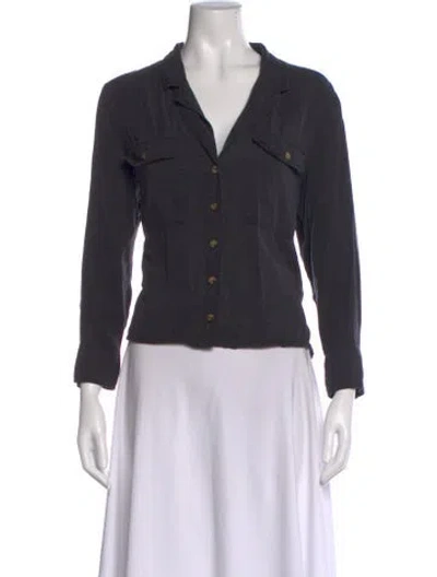 Pre-owned Anine Bing V-neck Long Sleeve Button-up Top In Gray