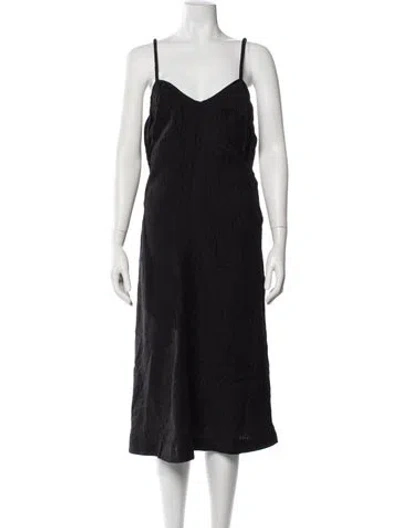 Pre-owned Anine Bing V-neck Midi Length Dress In Black