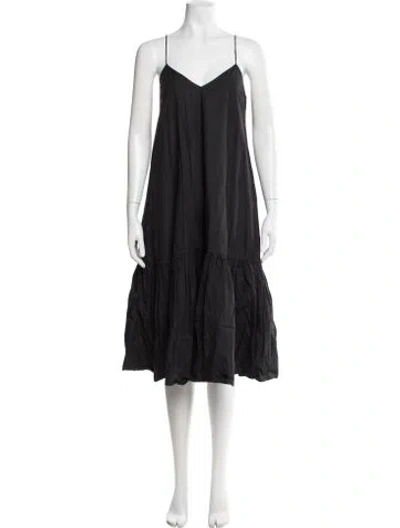 Pre-owned Anine Bing V-neck Midi Length Dress In Black
