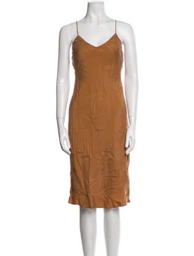 Pre-owned Anine Bing V-neck Midi Length Dress W/ Tags In Brown