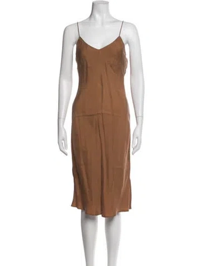 Pre-owned Anine Bing V-neck Midi Length Dress W/ Tags In Brown