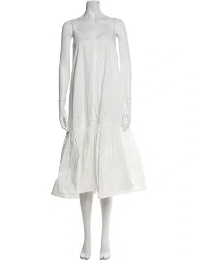 Pre-owned Anine Bing V-neck Midi Length Dress In White