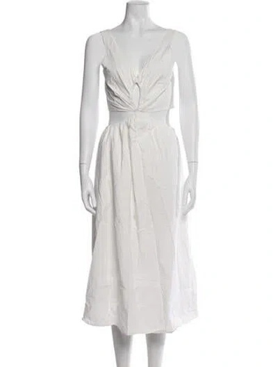 Pre-owned Anine Bing V-neck Midi Length Dress In White