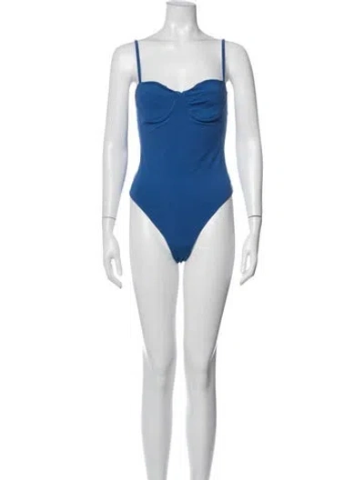 Pre-owned Anine Bing V-neck Sleeveless Bodysuit In Blue