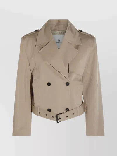 Anine Bing Waist Belted Double-breasted Epaulettes Lapels In Neutral