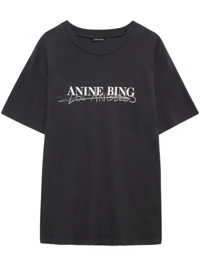 Anine Bing Walker Doodle T-shirt Woman Black In Cotton