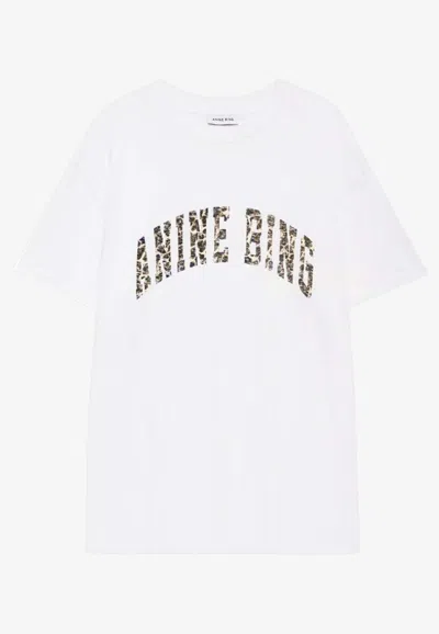 Anine Bing Walker Leopard Print Logo T-shirt In White