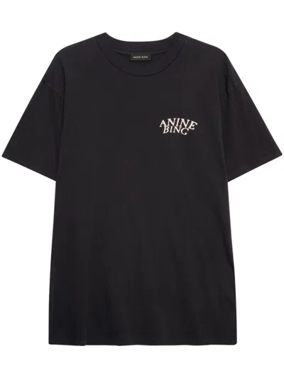 Anine Bing Womens Crewneck Band Tee Graphic T-shirt In Black