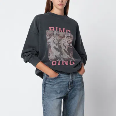 Anine Bing Washed Black Miles Tiger Bing Cotton Sweatshirt In Gray