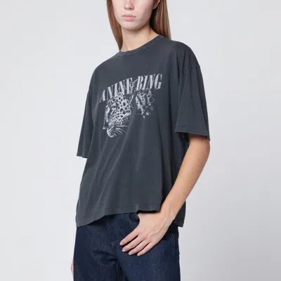 Anine Bing Washed Black T-shirt With Leopard Print In Gray