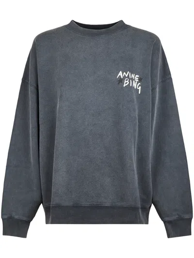 Anine Bing Washed Charcoal Grey Sweatshirt With Graphic Logo In Gray