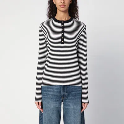 ANINE BING WHITE AND BLACK STRIPED LONG-SLEEVED T-SHIRT