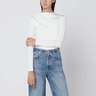 ANINE BING ANINE BING  WHITE JERSEY TOP WITH GATHERS