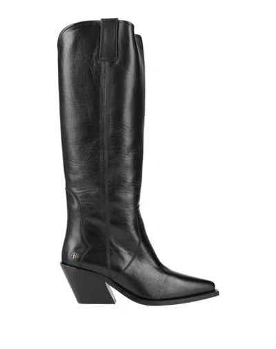 Anine Bing Woman Boot Black Size 6 Leather In Blue