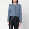 Anine Bing Cropped Tweed Jacket With Four Button Cuffs In Blue