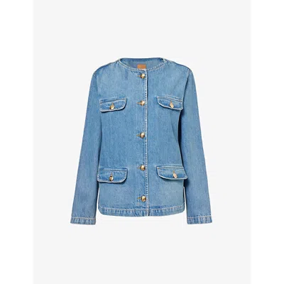 Anine Bing Womens Atlantic Blue Janet Flap-pocket Organic-denim Jacket