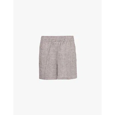 Anine Bing Womens Brown Plaid Kam Elasticated-waist Linen Shorts